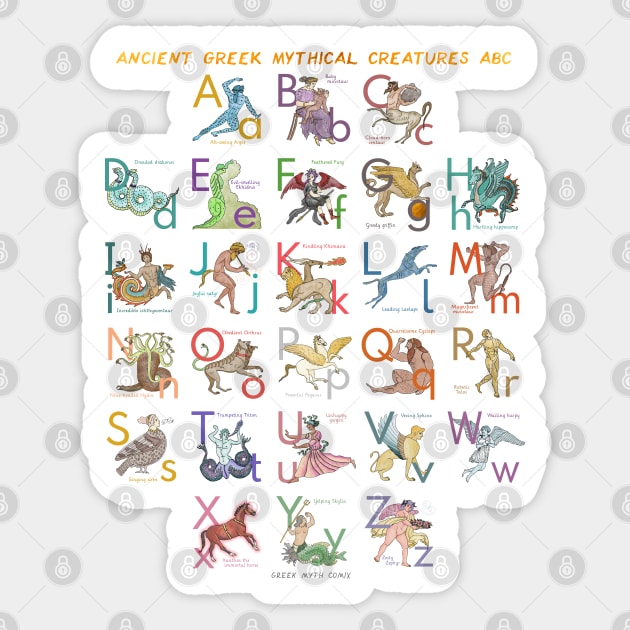 Ancient Greek Mythical Creatures ABC by Greek myth Comix Sticker by GreekMythComix